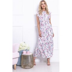 Sukienka maxi magnolie fb728. Białe sukienki damskie Fobya, na co dzień, s, bez wzorów, wizytowe, bez kołnierzyka, bez rękawów, maxi, proste. Za 179,00 zł.