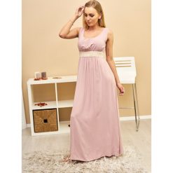 Sukienka Valentina Maxi Kolor Puder ONESIZE. Czarne sukienki damskie LIGARI, uniwersalny, w paski, z bawełny, bez kołnierzyka, bez rękawów, maxi. Za 139,99 zł.