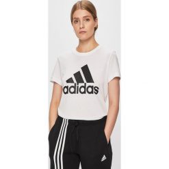 Adidas Performance - T-shirt. Białe topy damskie adidas Performance, s, z nadrukiem, z bawełny, z okrągłym kołnierzem. W wyprzedaży za 89,90 zł.