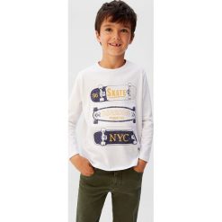 Mango Kids - Longsleeve dziecięcy Skate 110-164 cm. Białe t-shirty chłopięce Mango Kids, z nadrukiem, z bawełny, bez rękawów. Za 45,90 zł.