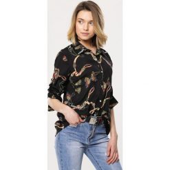 Czarna Koszula Remonstrate. Czarne bluzki damskie Born2be, xl, bez wzorów, z tkaniny, z wykładanym kołnierzem, z długim rękawem. Za 59,99 zł.