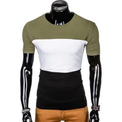 T-SHIRT MĘSKI Z NADRUKIEM S1005 - KHAKI/CZARNY. Brązowe t-shirty męskie z nadrukiem marki Ombre Clothing, m. Za 29,00 zł.