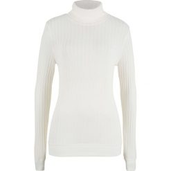Shirt w prążek, z golfem bonprix biel wełny. Białe koszulki damskie bonprix, bez wzorów, z wełny, z golfem, bez rękawów. Za 49,99 zł.
