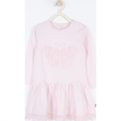 Sukienka. Czerwone sukienki dziewczęce z falbanami BUTTERFLY, z aplikacjami, z bawełny, z długim rękawem, długie. Za 69,90 zł.