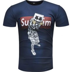 Koszulka męska t-shirt granatowy Recea. Niebieskie koszulki męskie Recea, xl, z nadrukiem, z bawełny, bez kołnierzyka. Za 24,00 zł.