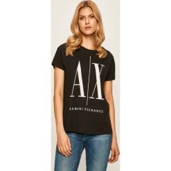 Armani Exchange - T-shirt. Białe bluzki damskie Armani Exchange, s, z nadrukiem, z bawełny, z okrągłym kołnierzem. Za 219,90 zł.