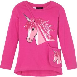 Shirt dziewczęcy z połyskiem + torebka (2 części) bonprix różowa magnolia. Różowe bluzki dziewczęce bonprix, z aplikacjami, z bawełny, bez kołnierzyka, bez rękawów, bez kaptura. Za 59,99 zł.