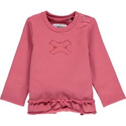 Bluza w kolorze jagodowym. Różowe bluzy niemowlęce lamino, z nadrukiem, z dresówki, bez rękawów, bez kaptura. W wyprzedaży za 39,95 zł.