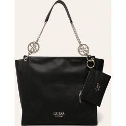 Guess Jeans - Torebka. Czarne torby damskie na zakupy Guess Jeans, z aplikacjami, z bawełny, na ramię, duże, bez dodatków. W wyprzedaży za 359,90 zł.