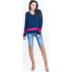 Sweter z kontrastowym pasem. Swetry damskie Made in Poland, xl, bez wzorów, z poliamidu, bez rękawów, bez kaptura. Za 89,00 zł.