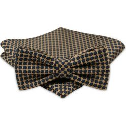 Modna Mucha Męska - Alties - Wzór w Odcieniach Beżu i Granatu MUALTS0210. Niebieskie muszki męskie Alties, na imprezę, w paski, eleganckie. Za 40,00 zł.