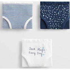 Mango Kids - Figi dziecięce Dots (3-pak) 110-164 cm. Niebieskie majtki dziewczęce Mango Kids, z elastanu. W wyprzedaży za 49,90 zł.