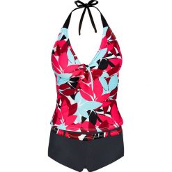 Tankini bonprix czarno-turkusowy. Czarne stroje kąpielowe damskie bonprix, z aplikacjami. Za 89,99 zł.