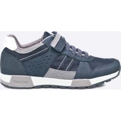 Geox - Buty dziecięce. Niebieskie trampki chłopięce Geox, bez wzorów, ze skóry, sportowe, z okrągłym noskiem, na sznurówki. Za 279,90 zł.