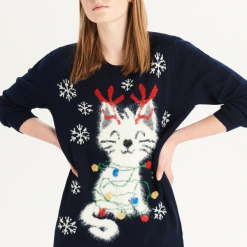 Sweter z puszystym kotem - Granatowy. Niebieskie swetry klasyczne damskie marki Sinsay, l. Za 99,99 zł.