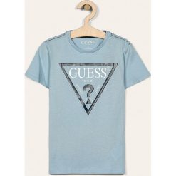 Guess Jeans - T-shirt/polo L73I55.K5M20. Niebieskie t-shirty chłopięce Guess Jeans, z nadrukiem, z bawełny, bez rękawów. W wyprzedaży za 69,90 zł.