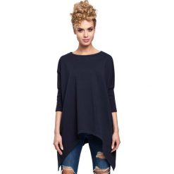 Granatowa Bluzka z Wydłużonymi Bokami. Niebieskie bluzki oversize marki Molly.pl, l, z bawełny, z okrągłym kołnierzem. Za 109,90 zł.