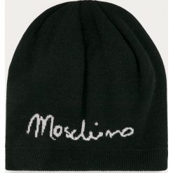 Moschino - Czapka. Czarne czapki męskie MOSCHINO, z nadrukiem, z wełny. Za 399,90 zł.