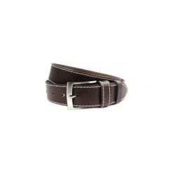 Brązowy pasek męski do jeansów z białym przeszyciem KMG18. Pomarańczowe paski męskie Modini Moda Męska, w paski, z jeansu, eleganckie. Za 67,50 zł.