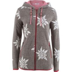 Bluza rozpinana z polaru w stylowy biały wzór bonprix antracytowy melanż. Szare bluzy damskie bonprix, bez wzorów, z polaru, bez rękawów, bez kaptura. Za 109,99 zł.