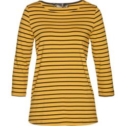 Shirt, rękawy 3/4 bonprix curry - czarny w paski. Żółte koszulki damskie bonprix, w paski, z dzianiny, z okrągłym kołnierzem, bez rękawów. Za 69,99 zł.