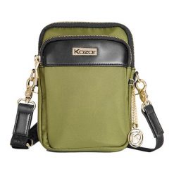 Torebka w kolorze czarno-khaki - (S)14,5 x (W)21 x (G)5 cm. Czarne torebki klasyczne damskie Kazar, w paski, ze skóry, na ramię, bez dodatków. W wyprzedaży za 219,95 zł.