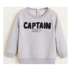 Mango Kids - Bluza dziecięca Captain 86-104 cm. Szare bluzy chłopięce Mango Kids, z nadrukiem, z bawełny, bez rękawów, bez kaptura. Za 59,90 zł.