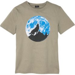 T-shirt z nadrukiem Slim Fit bonprix khaki z nadrukiem. Szare koszulki męskie bonprix, xl, z nadrukiem, z okrągłym kołnierzem, bez rękawów. Za 37,99 zł.