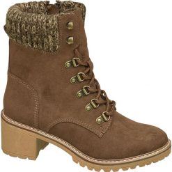 Brązowe botki damskie Highland Creek z tekstylną cholewką Highland Creek brązowe. Pomarańczowe botki damskie Highland Creek, z materiału, bez obcasa, na zamek. Za 159,90 zł.