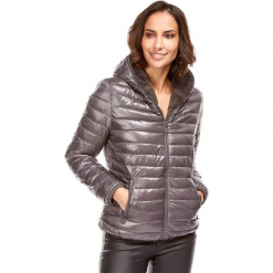 Kurtka przejściowa w kolorze antracytowym. Szare kurtki damskie pikowane marki Snowie Collection, na zimę, s. W wyprzedaży za 227,95 zł.