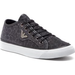 Sneakersy EMPORIO ARMANI - X3X054 XL487 K001 Black/Silver. Szare półbuty damskie Emporio Armani, bez wzorów, ze skóry, bez obcasa, na płaskiej podeszwie, bez zapięcia. Za 709,00 zł.