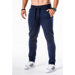 SPODNIE MĘSKIE DRESOWE P549 - GRANATOWE. Niebieskie spodnie dresowe męskie Ombre Clothing, z bawełny. Za 49,00 zł.