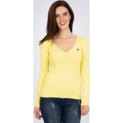 Sweter "Leg Hole" w kolorze żółtym. Żółte swetry damskie Sir Raymond Taylor, s, z aplikacjami, z bawełny, bez rękawów, bez kaptura. W wyprzedaży za 129,95 zł.