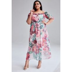 Sukienka Alie odcienie różu maxi duże rozmiary OVERSIZE PLUS SIZE WIOSNA. Różowe sukienki damskie Moda Size Plus Iwanek, na spacer, na lato, s, w kwiaty, street, bez kołnierzyka, plus size, bez rękawów, maxi, oversize. Za 269,00 zł.
