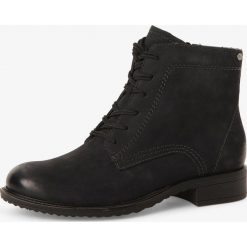 Tamaris - Skórzane kozaki damskie, niebieski. Niebieskie kozaki damskie Tamaris, na co dzień, eleganckie, bez obcasa, na sznurówki. Za 249,95 zł.