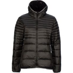 Kurtka puchowa w kolorze czarnym. Czarne kurtki damskie z materiału. W wyprzedaży za 259,95 zł.
