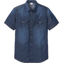 Koszula dżinsowa Slim Fit bonprix ciemnoniebieski "used". Niebieskie koszule męskie bonprix, xl, bez wzorów, bez kołnierzyka, bez rękawów. Za 74,99 zł.