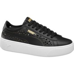 Sneakersy damskie Puma Vikky Stacked Laser Cut Puma czarno-białe. Czarne sneakersy damskie Puma, ze skóry. Za 259,90 zł.
