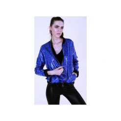 Bomber jacket z metalicznej dzianiny Niebieski hologram. Niebieskie bluzy damskie marki Sthorm, s, bez wzorów, z bawełny, bez rękawów, bez kaptura. Za 359,00 zł.