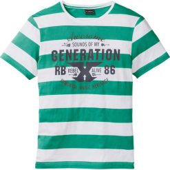 T-shirt Slim Fit bonprix szmaragdowo-biały w paski. Zielone t-shirty męskie bonprix, xxl, w paski, z okrągłym kołnierzem. Za 27,99 zł.