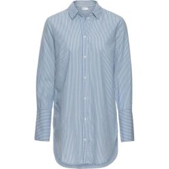 Długa bluzka bonprix niebiesko-biały w paski. Niebieskie bluzki longsleeves bonprix, w paski, klasyczne, z klasycznym kołnierzykiem. Za 69,99 zł.