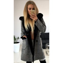 SOPHIE EKSKLUZYWNY PŁASZCZ KRATA FUTRO KOLOR CZARNY S/M. Czarne kurtki damskie LIGARI, s, w paski, z bawełny, bez kaptura. Za 189,00 zł.