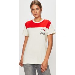 Converse - T-shirt. Białe t-shirty damskie Converse, s, z nadrukiem, z bawełny, z okrągłym kołnierzem. W wyprzedaży za 99,90 zł.