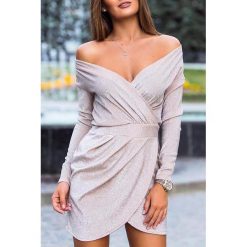 Sukienka GEMY ECRU. Sukienki damskie Sukienka GEMY ECRU, s, bez wzorów, eleganckie, bez kołnierzyka, bez rękawów, mini. W wyprzedaży za 129,00 zł.
