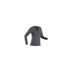 Koszulka trekkingowa - TRAVEL 500 MERINO damska. Niebieskie koszulki damskie FORCLAZ, s, bez wzorów, z wełny, bez kołnierzyka, bez rękawów. Za 159,99 zł.