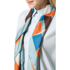 Chusty damskie: Chusta w kolorze pomarańczowo-niebiesko-brązowym – (D)90 x (S)90 cm