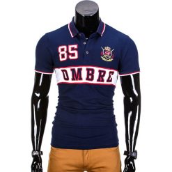 KOSZULKA MĘSKA POLO Z NADRUKIEM S850 - GRANATOWA. Czarne koszulki męskie Ombre Clothing, s, z nadrukiem, z bawełny, bez rękawów. Za 24,99 zł.