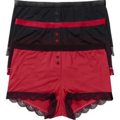 Bokserki damskie z mikrofazy (3 pary) bonprix czarno-ciemnoczerwony. Czerwone majtki damskie bonprix, z koronki. Za 53,97 zł.