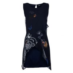 Desigual Sukienka Damska 38 Ciemny Niebieski. Niebieskie sukienki asymetryczne marki Desigual, na co dzień, na lato, z materiału, z asymetrycznym kołnierzem. W wyprzedaży za 299,00 zł.