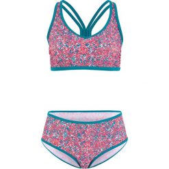 Bikini z biustonoszem bustier (2 części) bonprix różowo-niebieskozielony wzorzysty. Różowe stroje kąpielowe damskie bonprix, bez wzorów. Za 79,99 zł.